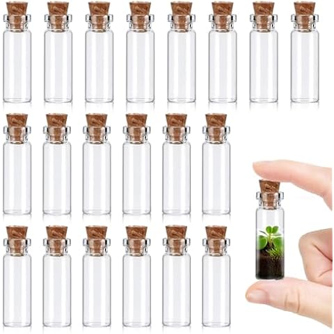 Asofelk 20 Pcs Small Glass Bottles with Cork, 2ml Small Tiny Glass Jars with Lids, Transparent Empty Mini Glass Bottles Spell Jars Glass Bottle Cover