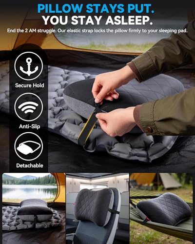 HIKENTURE Aufblasbares Camping/Reise Kissen mit Abziehbarem Kissenbezug, Ergonomisches Kopfkissen, Komfortables Nackenkissen für Reise/Outdoor, Inflatable Travel Neck Pillow(Schwarz)…
