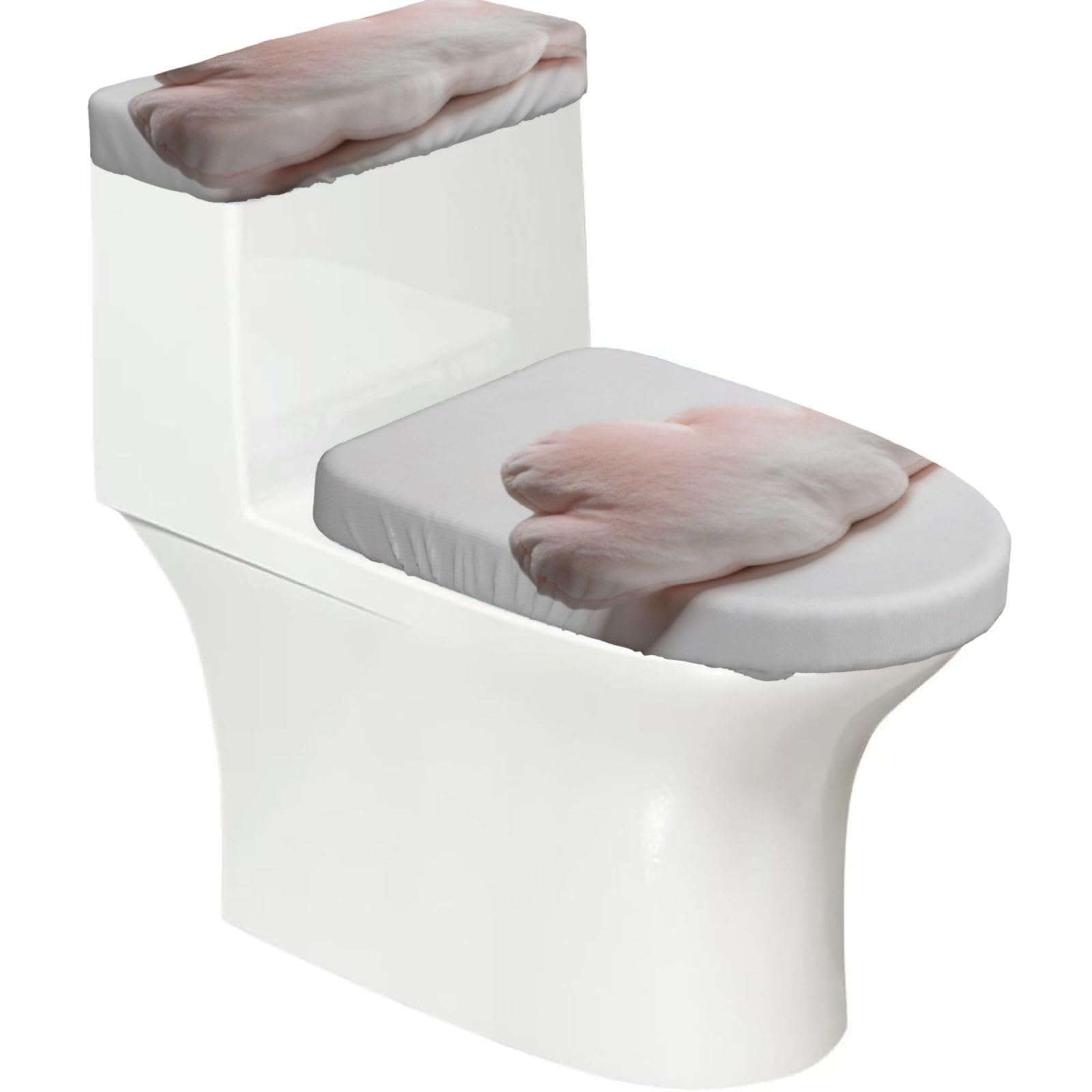 Cotton Candy Pillow Elastic Toilet Cover Set of 2-Stretchy Lid and Tank Covers for Bathroom, Soft Washable U Shape Toilet Decor