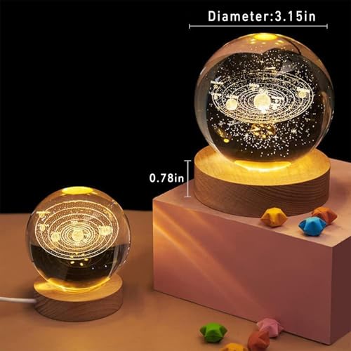 Image of 3D Galaxy Crystal Ball Night Light | Dimmable Engraved LED Glass Ball Table Lamp with USB and Wooden Base for Home Decor, Office, Birthday Gift & Kids Bedroom (Heart)