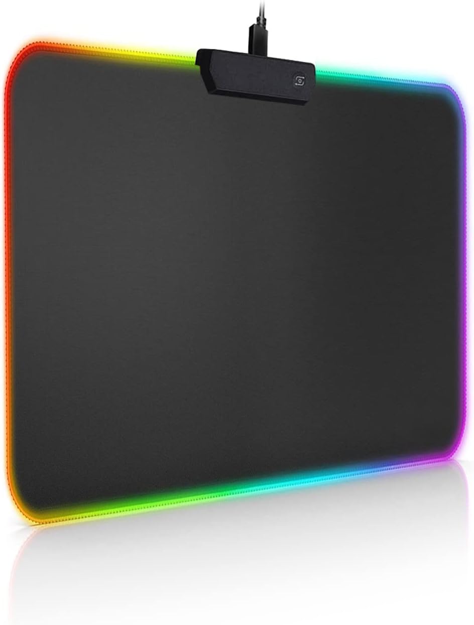 Maxesla RGB Gaming Mouse Mat Medium, 11 Modes, Anti-Slip Rubber Base, Waterproof Surface Keyboard Mat, Oversized Glowing LED, 350*250*3 Gaming Mat for Desk, Black