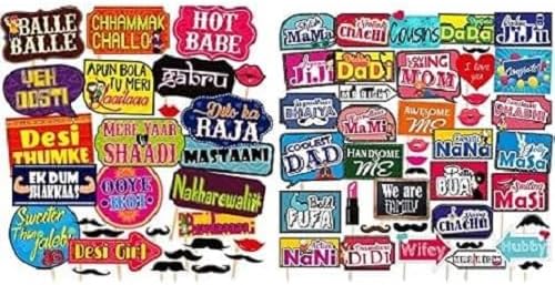 Funny Wedding Family Party Photo Booth Props Craft Item + All Occasion Indian Family Photo Booth Party Props Craft Item for Wedding, Baby Shower, Birthda (Combo of 2)