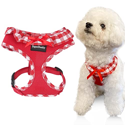 SuperBuddy Hundegeschirr, weiches Netzgewebe, super atmungsaktiv, leicht, für Welpen, Hunde, Spaziergänge im Freien, Rot, Größe L