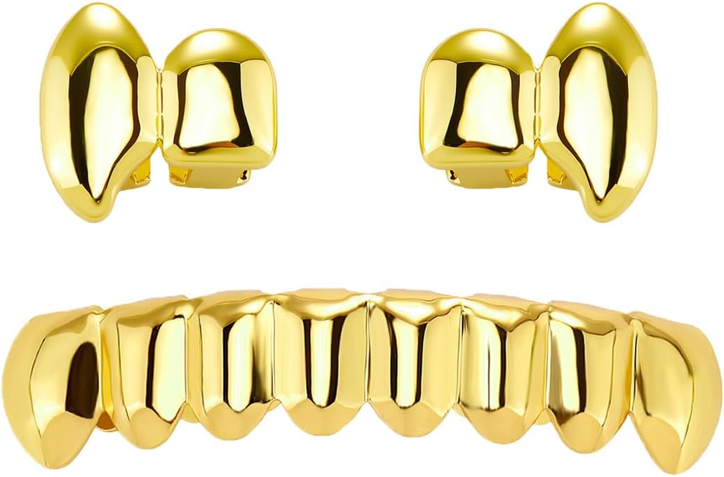 VCMART Grillz, Vampire Grillz, Grillz Teeth Men Grills for Your Teeth Grillz for Women Men CZ Fangs Hip Hop Rapper Costume Accessory Cosplay Tooth Jewelry Halloween Party