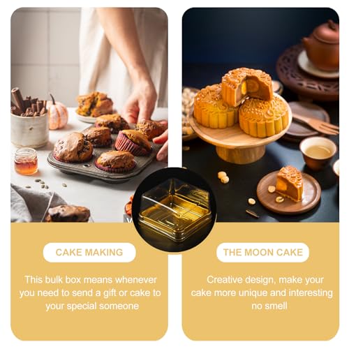 BESTonZON 50PCS Plastic Moon Cake Box, Small Golden Square Cupcake Containers for Yolk Puff, Storage Packaging for Desserts, Mini Cake Box, Muffin Box, Mung Bean Cake Snow Mei Niang Box - Thumbnail 6