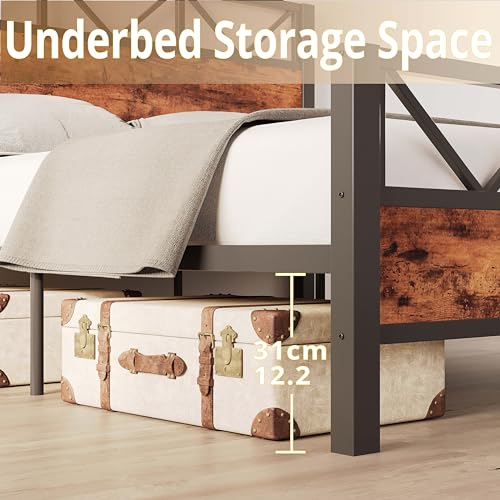 image for LIKIMIO Queen Bed Frame, Tall Industrial Headboard 51.2 