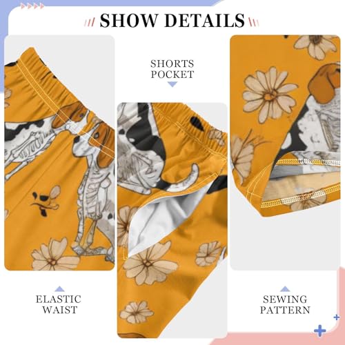 Beagle Daisy Flowers Print Boys Long Pants Soft Trousers Elastic Waist Kids Lounge Bottoms with Pockets S-XL4