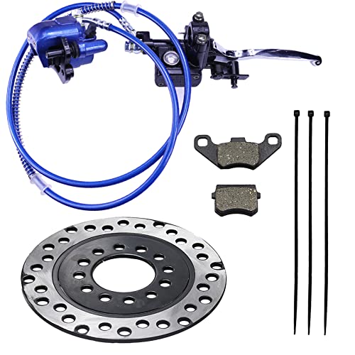 Rear Hydraulic Disc Brake System Caliper, PRO BAT, ATV Quad Rear Hand Brake Assembly Master Cylinder Caliper Come with Brake Pads for 50cc 70cc 90cc 110cc 125cc 150cc Quad Bike ATV Buggy, Blue