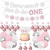 Winter Onederland 1e verjaardag decoraties, meisje sneeuw veel leuk om een banner en taart te zijn, roze zilveren…