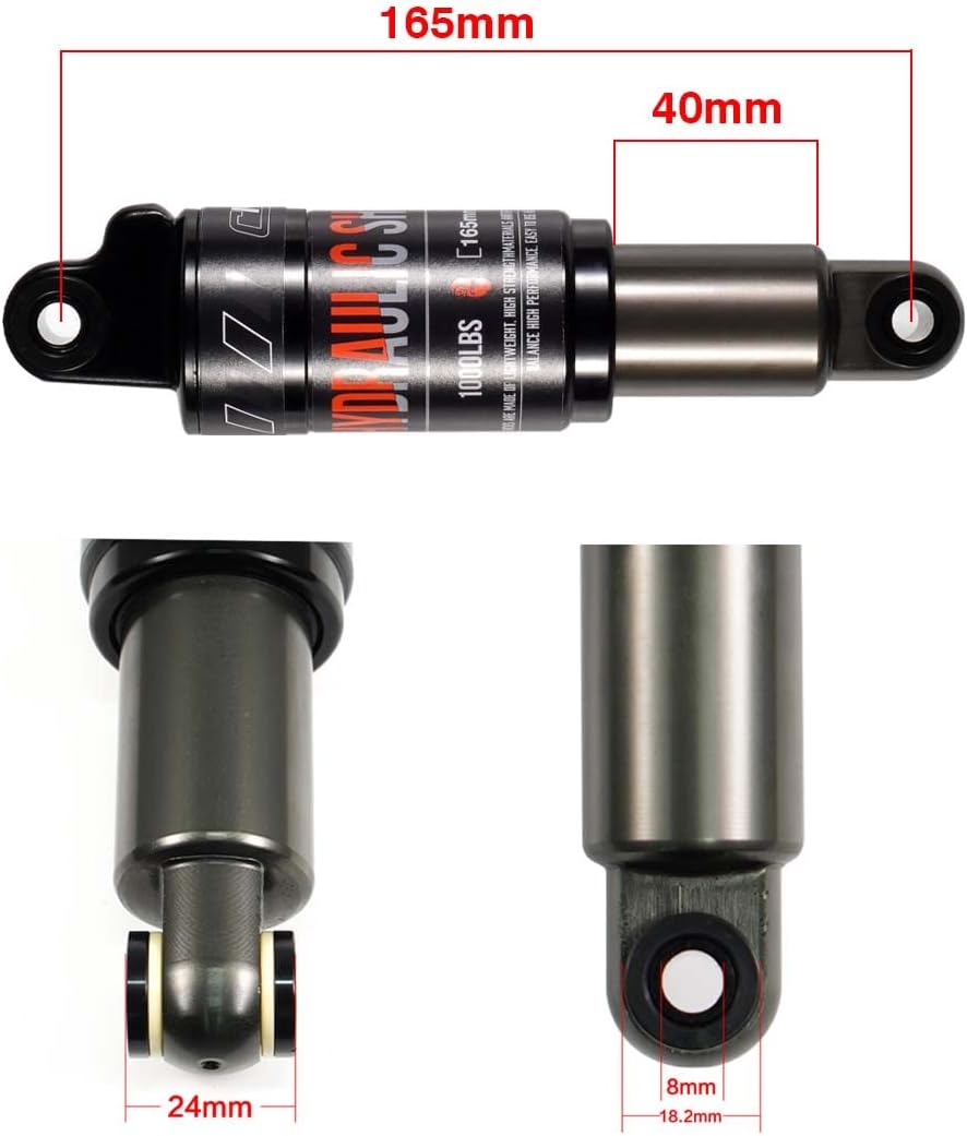 CNC Mountain Bike Rear Shock 120mm/125mm/150mm/165mm/185mm/190mm/200mm,Bicycle Shock Absorber- Hydraulic Rear Suspension Shock for Mtb/Mtn/ebike/Dmn.165mm x750lbs