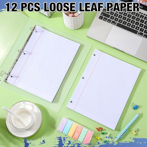 Fulmoon 12 peças de papel pautado com folhas soltas de 20 x 26 cm de largura, com 3 furos, 100 folha