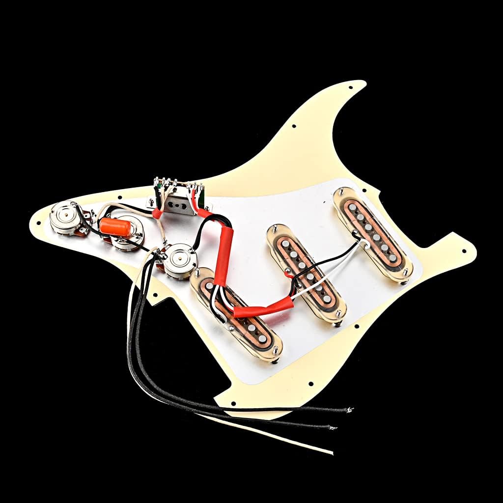 Prewired Loaded Guitar Pickguard 3-Ply SSS Prewired Pickguard with Alnico V Pickups Kit Humbucker Stratocaster/Strat Pickups for Strat Electric Guitars Replacement Parts (101C)