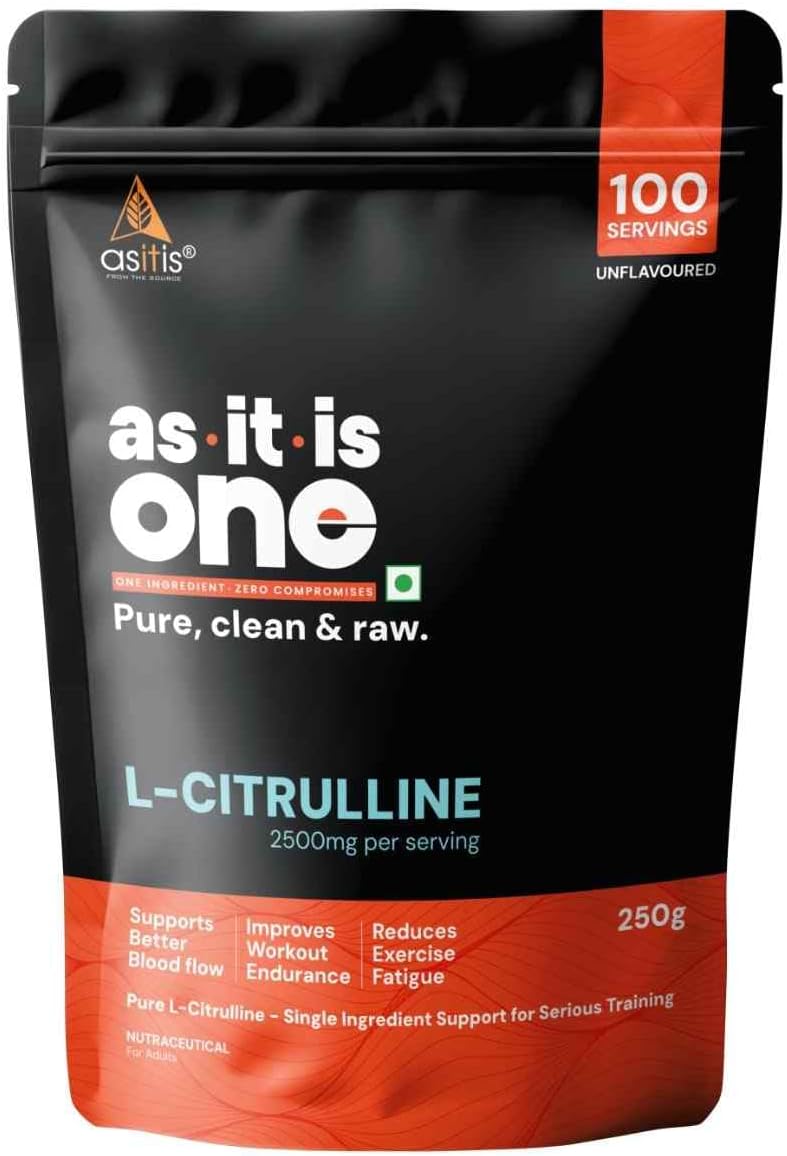 AS-IT-IS One L Citrulline Malate Powder, Unflavoured, Unsweetened, 250g - Supports Blood Flow, Nitric Oxide Production & Endurance