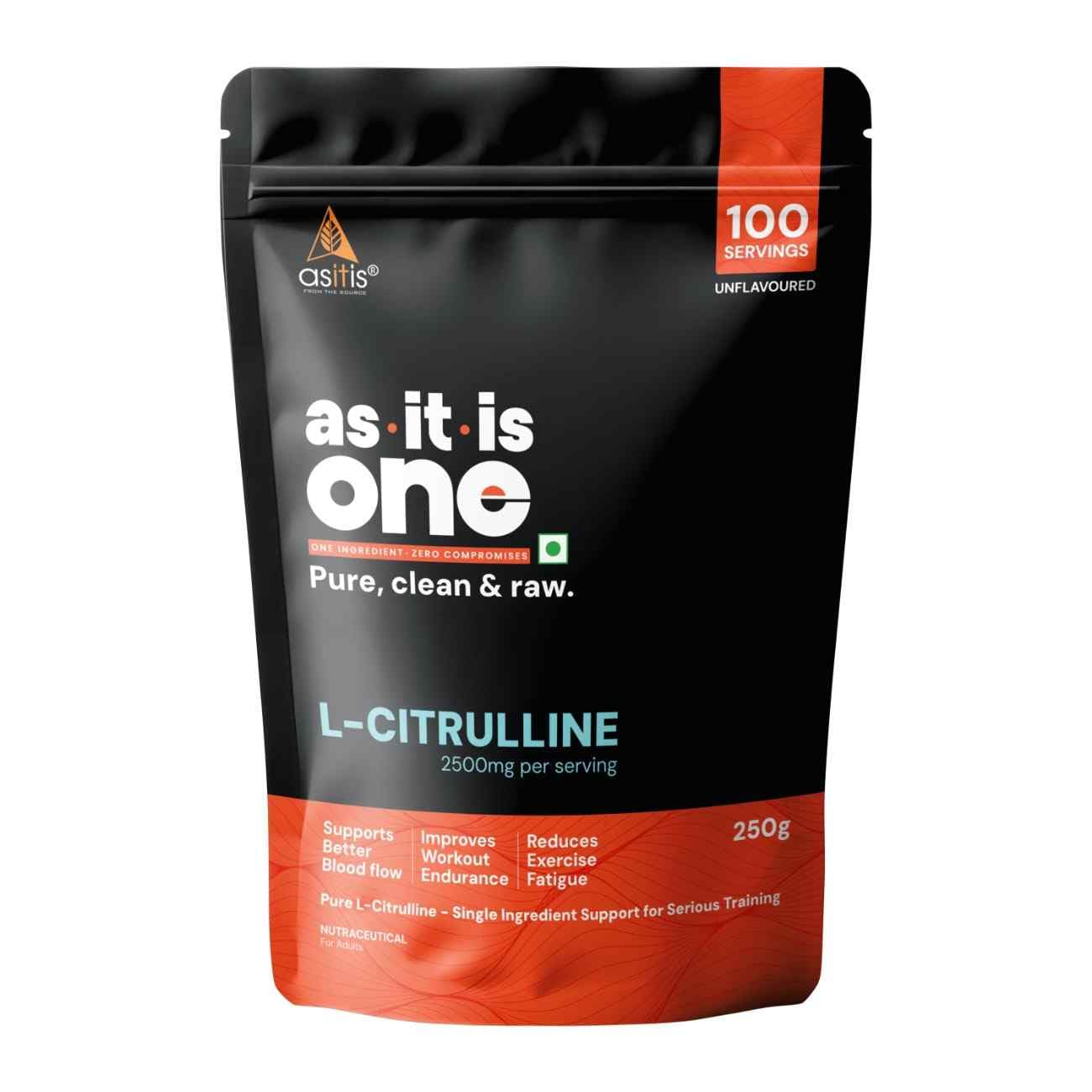 AS-IT-IS One L Citrulline Malate Powder, Unflavoured, Unsweetened, 250g - Supports Blood Flow, Nitric Oxide Production & Endurance