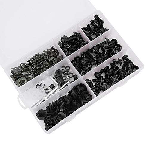 198 Stück Set Verkleidungsschraubensatz Verkleidungsschraubensatz, Windschutzscheibenverkleidungsschrauben M5 M6 Schraubensatz Motorradverkleidungsschraubenzubehör(Schwarz)