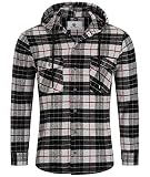 Rock Creek Herren Hemd Kariert Kapuzenhemd Karohemd Herrenhemd Flanell Hemden Holzfällerhemd Übergangsjacke Langarm Kariert Winter H-255 Grau 2XL