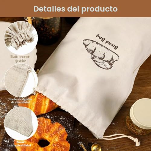 Miniatura 3 de 2 Piezas Bolsa Pan Tela, 44 X 29 Cm Bolsa Pan Reutilizables, Bolsas De Almacenamiento De Pan Con Cordón, Transpirable Washable, Bolsa Para Pan, Para Frutas, Verduras, Pan, Nueces, Granos