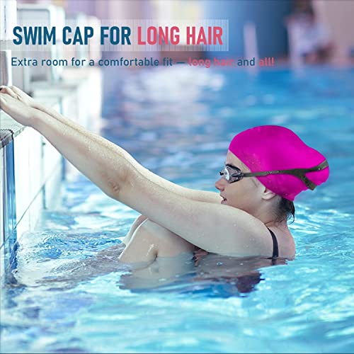 2 Pack Womens Silicone Swim Cap For Long Hair,3D Ergonomic Design Silicone Swimming Caps For Women Kids Men Adults Boys Girls With Ear Plug And Nose Clip(M) #TOP5