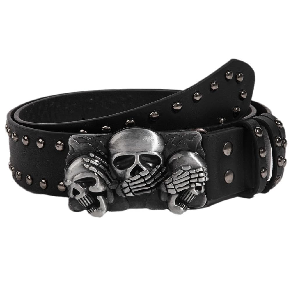 Mens Belt Leather Skull Buckle Belt Waist Band Jeans Decorative Punk Belt Black Studded Belts for Men Y2k