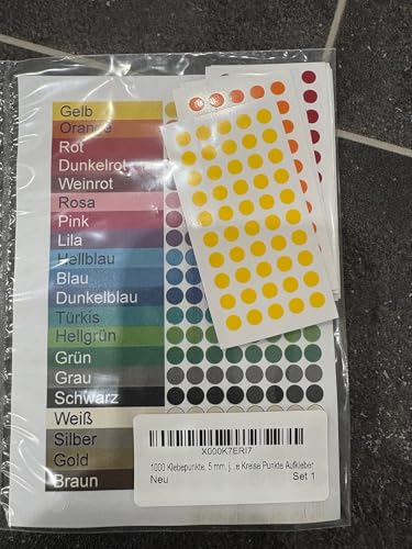 1000 Klebepunkte, 5 mm, je 50 Stück in 20 Farben, aus PVC Folie, wetterfest, Markierungspunkte Kreise Punkte Aufkleber
