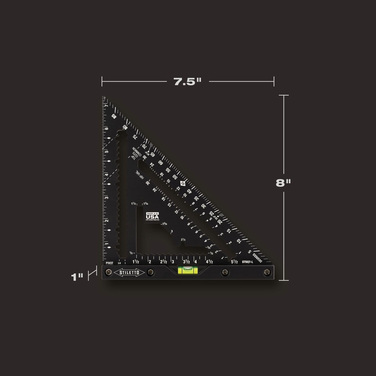 Stiletto STSQ7-L - Escuadra de carpintero con nivel de 7 pulgadas