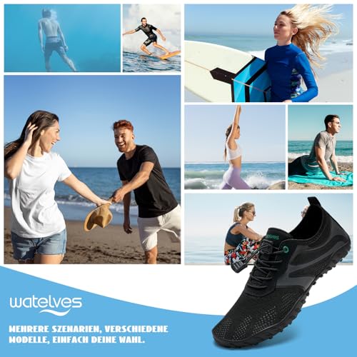 WateLves Zapatos de Agua Hombre Mujer AcuáTicos Surf Antideslizante Secado Rápido Resistentey Duradero Unisex Viajar Playa Natación Negro 37 - imagen 2