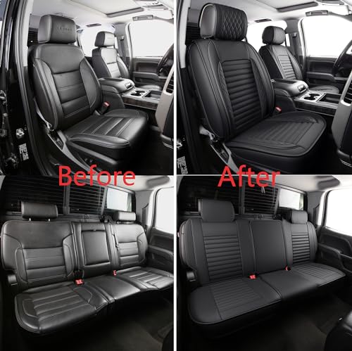 Image of JOJOBAY Chevy Silverado Seat Covers,GMC Sierra Seat Covers,Custom Fit 2007-2026 1500 2500HD 3500HD Crew Double Extended Regular Cab,LT LZT RST Trail Boss(Full Set,Black)
