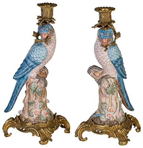 Image of aubaho A brass mouted pair porcelain parrot candle holder