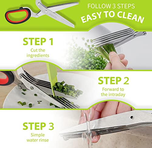 Image of Herb Scissors with 5 Blades & Cleaning Kit, Stainless Steel Kitchen Shears for Herbs, Lettuce, Cilantro, Dishwasher Safe, Soft-Grip Handle