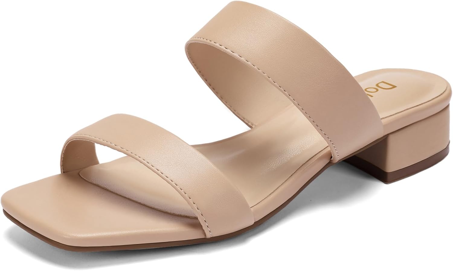 Women's Heeled Sandals Two Strap Square Open Toe Sandals 1.4-Inch Comfortable Heels Slip-On Dress Shoes Wide Feet Friendly