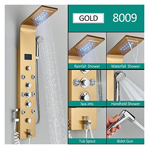 Set Miscelatore termostatico per Doccia con Pannello LED, 6 funzioni, soffione a Pioggia e a Cascata, rubinetti per Bidet per Vasca idromassaggio