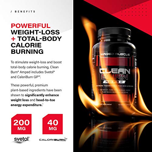 Kaged Clean Burn Amped Thermogenic For Men & Women, Weight Management Supplement With Organic Caffeine, 120 Veggie Caps #TOP5