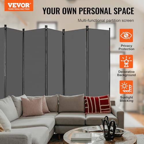 VEVOR Room Divider, 6 Panel Room Divider, Folding Privacy Screen and Portable Partition Divider for Room Separation, Freestanding Room Partitions for Office, Bedroom, Study, Grey by VEVOR - Used condition - Image 2