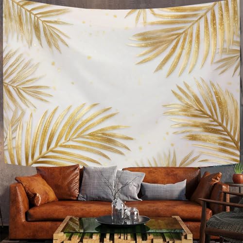 Tapisserie murale palmier dorée pour une ambiance salon cosy et chic