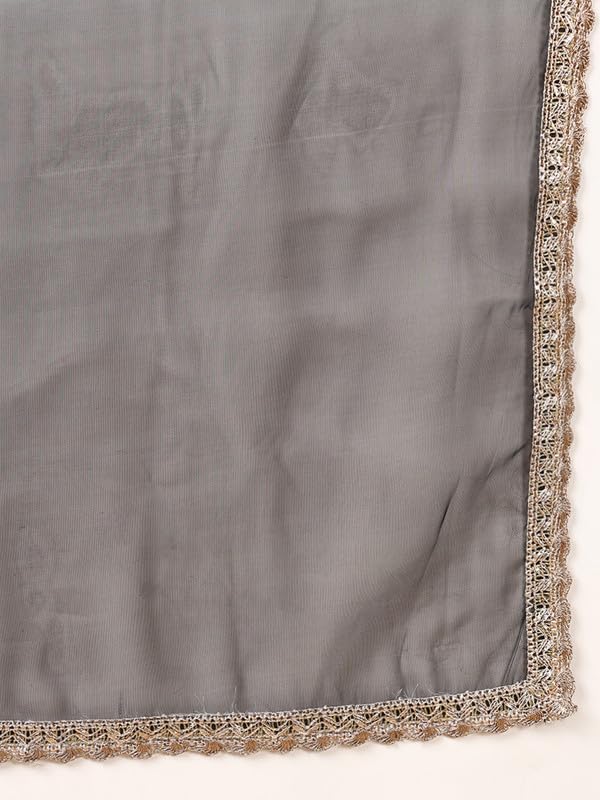 Image of Vaamsi Women's Poly Georgette Solid Embroidered Straight Kurta Pant With Dupatta With Inner