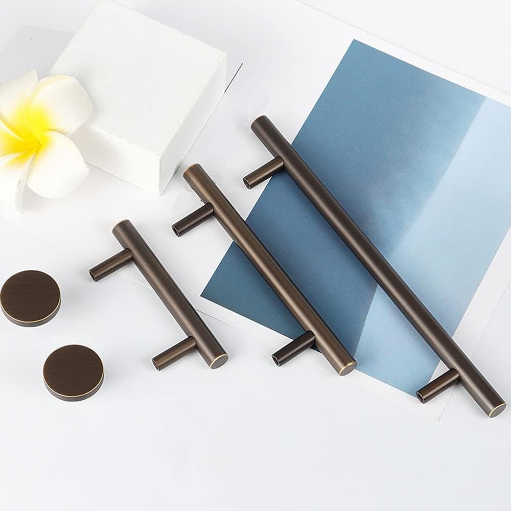 LAIGOO 5 Pack Solid Brass Cabinet Pulls Coffee, 3 Inch Hole Centers, 4.92 Inch Length, Modern Drawer Pulls Kitchen Cabinet Hardware Cupboard Handles