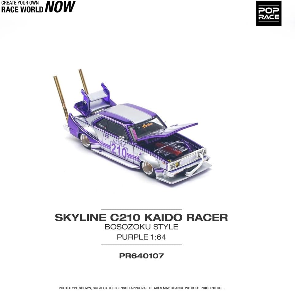 Diecast Model Car Compatible with Pop Race 1:64 Nissan Skyline C210 Kaido Racer Bosozoku Style Purple Chrome Silver Limited Edition PR640107