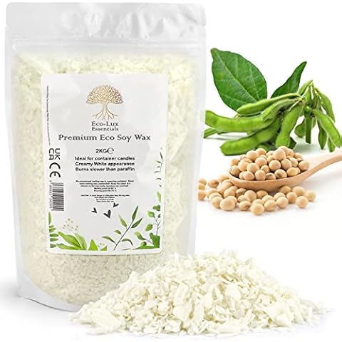 Eco-Lux Essentials 4.4lbs Premium Eco Soy Wax, White, Vegan Cruelty Free, Candle Making from Organic Farm 100% Natural SOYA Wax (4.4, Pounds) Cover