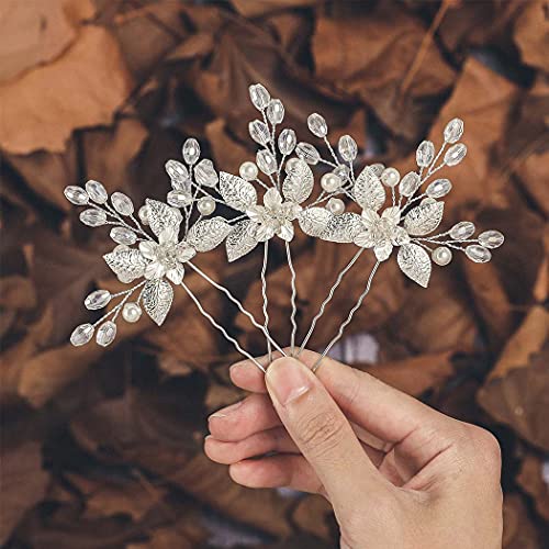 Gorais Flower Bride Wedding Hair Pins Silver Leaf Bridal Hair Pieces Rhinestone Hair Accessories For Women And Girls (Pack Of 3) (A-Silver) #TOP4