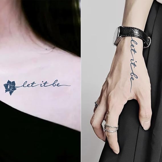 2 Sheets Flower Words Quotes Let It Be SemiPermanent Tattoos