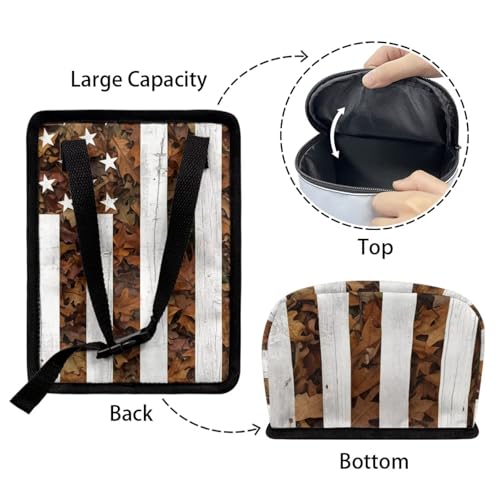 Image of Talayituse American Flag Hunting Camo Print Car Trash Can Portable Auto Garbage Bin Multifunctional Vehicle Interior Accessories with Adjustable Straps 4th of July Decor Universal Fit Truck SUV Sedan