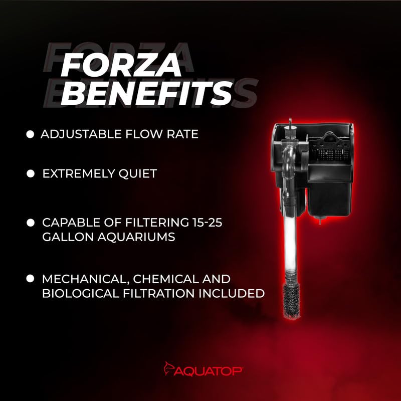 Image of Aquatop Forza 80 GPH Power Filter for Aquariums -15-25 Gal Freshwater & Saltwater - Advanced Filtration Design - Keeps Water Crystal Clear - PFE-3