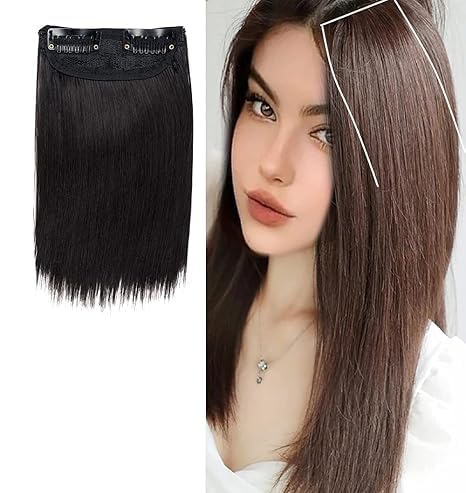 Ekan Clip In Straight Short Invisible Hair Extension Volumizer for Women Girls for Fluffy Hairs and Thinning Hairs Natural Dark Brown (6.5 Inches)-image-13