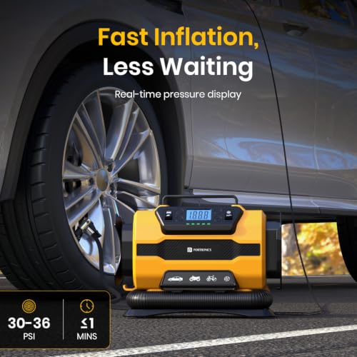 Image of Portronics Vayu Hybrid 4-in-1 Corded Air Pump, 150 PSI, AC & 12V DC Power Input, Inflate & Deflate Function, Dual Motors, Auto Shut-Off, LED Light with SOS, Digital Display