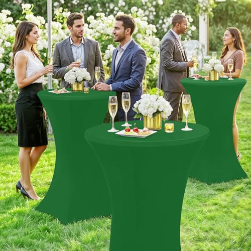 Moosfor Spandex Cocktail Table Covers 4 Pack, Elastic Fitted Stretch Table Cloth, Round High Top Tablecloths for Bar, Party, Pub, Wedding & Banquet (Emerald Green, 32x43 Inch) by Moosfor - Used condition - Image 2