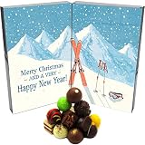 Hallingers 24 Pralinen-Adventskalender, ohne Alkohol (300g) - Retro Ski (Buch-Karton) - Weihnachten 2022, Für Sie#Für Ihn - Geschenk zu Weihnachten 2022