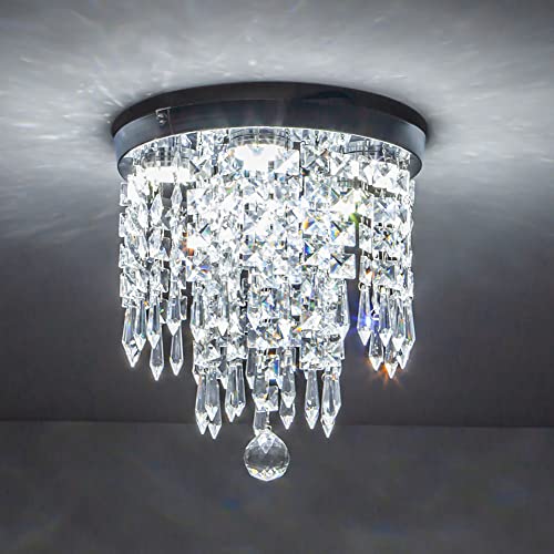 Zswanbei Small Ceiling Chandelier Led W11.4 Inch Flush Mount 4 Lights Mini Modern Crystal Light Fixture For Kitchen Girls Bedroom Closet Hallway (Cool White) #TOP8