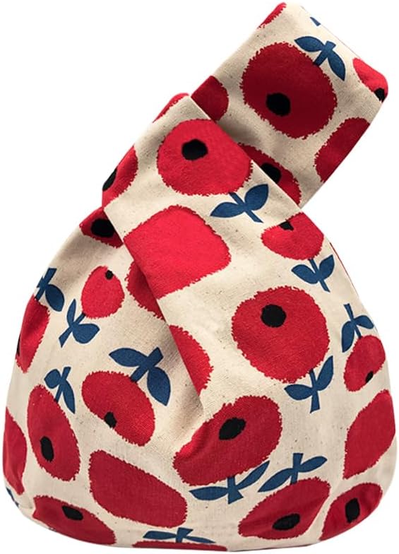 Stylish Cotton Japanese Pattern Wrist Bag Sleeve Knot Pouch Portable Canvas Tote Purse for Female, Women | Stylish, Cotton, Japanese Pattern, Sleeve, Knot Pouch, Portable