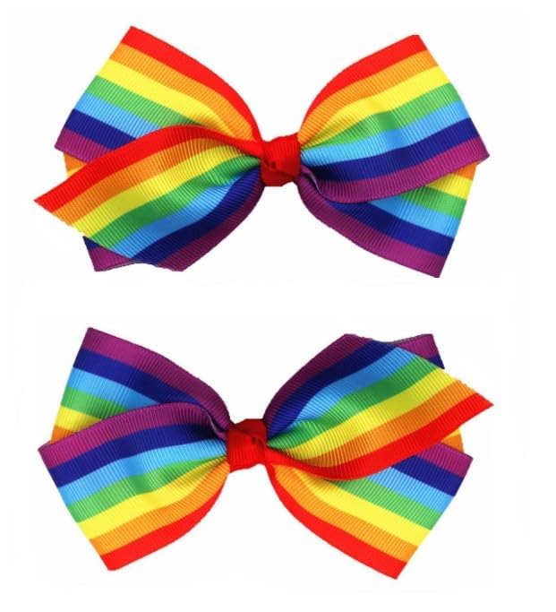 2 Pcs Rainbow Hair Clips Hair Bow for Women Girls Rainbows Hairs Accessories Pride Day Hair Accessories,Ribbon Hair Clip,Clips and Barrettes (4Inch Rainbow)