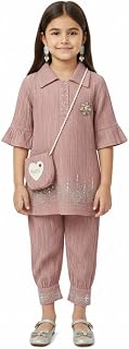 R I T COLLECTION Girls Cotton Blend Co-Ord Set for Kids ? Stylish Summer Outfit with Crop Top & Wide Leg Pants | Casual Dress Price In India